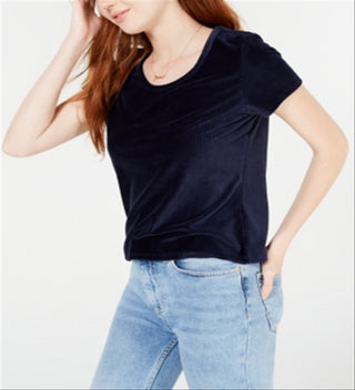 Crave Fame Women's Juniors Corduroy Top Navy Size XL
