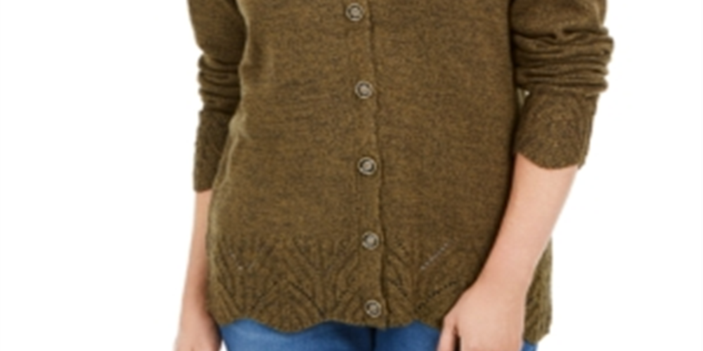 Karen Scott Women's Scalloped Hem Button Cardigan Green Size Large