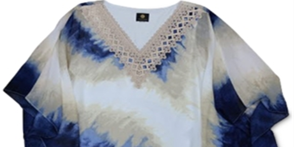 JM Collection Women's Crochet-Trim Printed Poncho To intrepid blue combo Size L