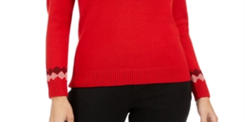 Charter Club Women's Colorblocked Fair Isle Sweater  - Ravishing Red Combo  Size XS
