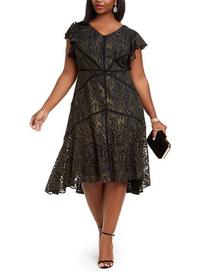 Taylor Women's Plus Flutter Sleeve Lace Dress Black Size 18W