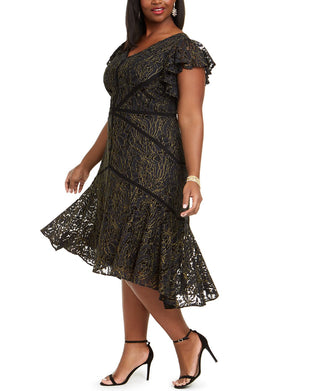 Taylor Women's Plus Flutter Sleeve Lace Dress Black Size 18W