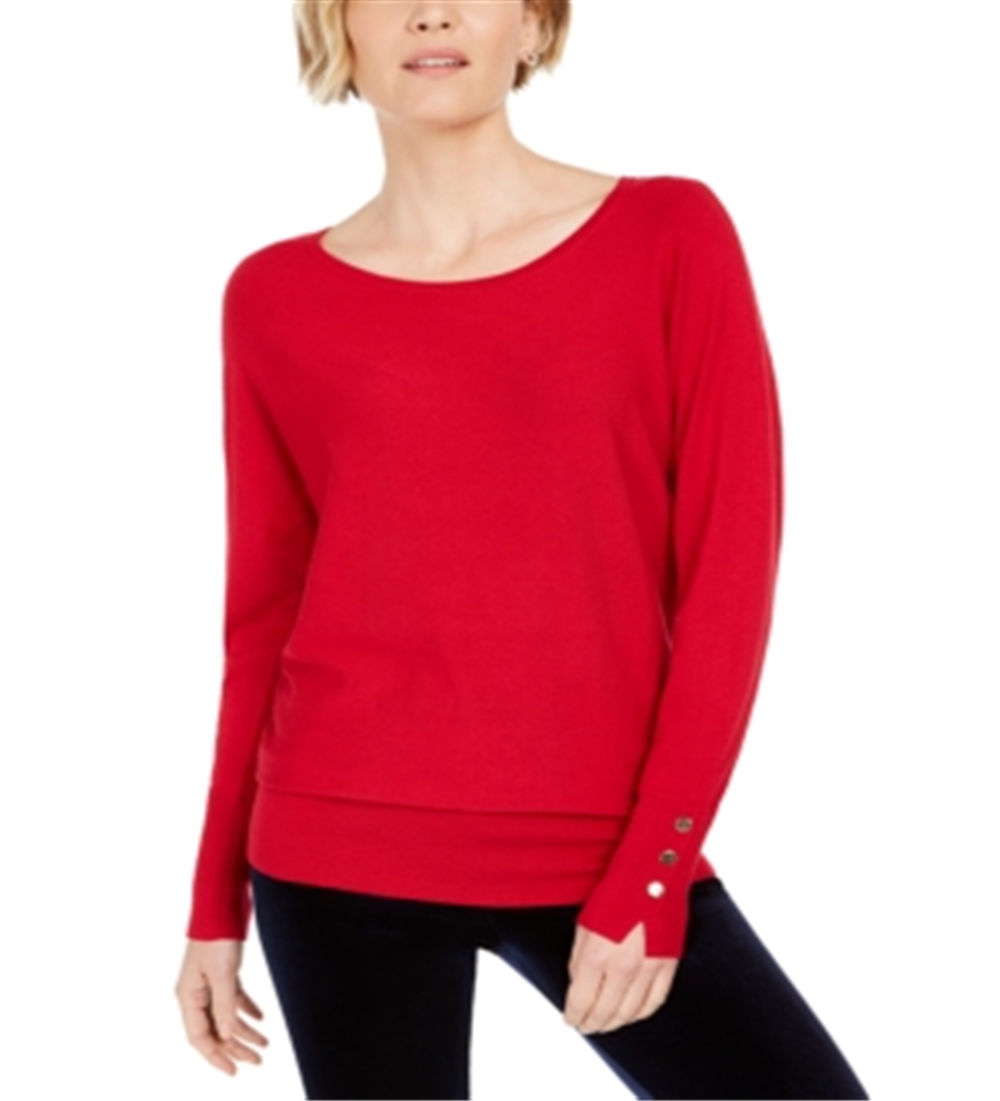 JM Collection Women's  Studded Dolman-Sleeve Sweater  - New Red Amore Size Medium