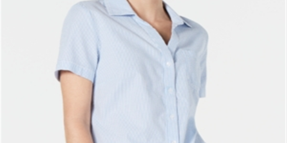 Karen Scott Women's Cotton Seersucker Shirt Blue Size Small