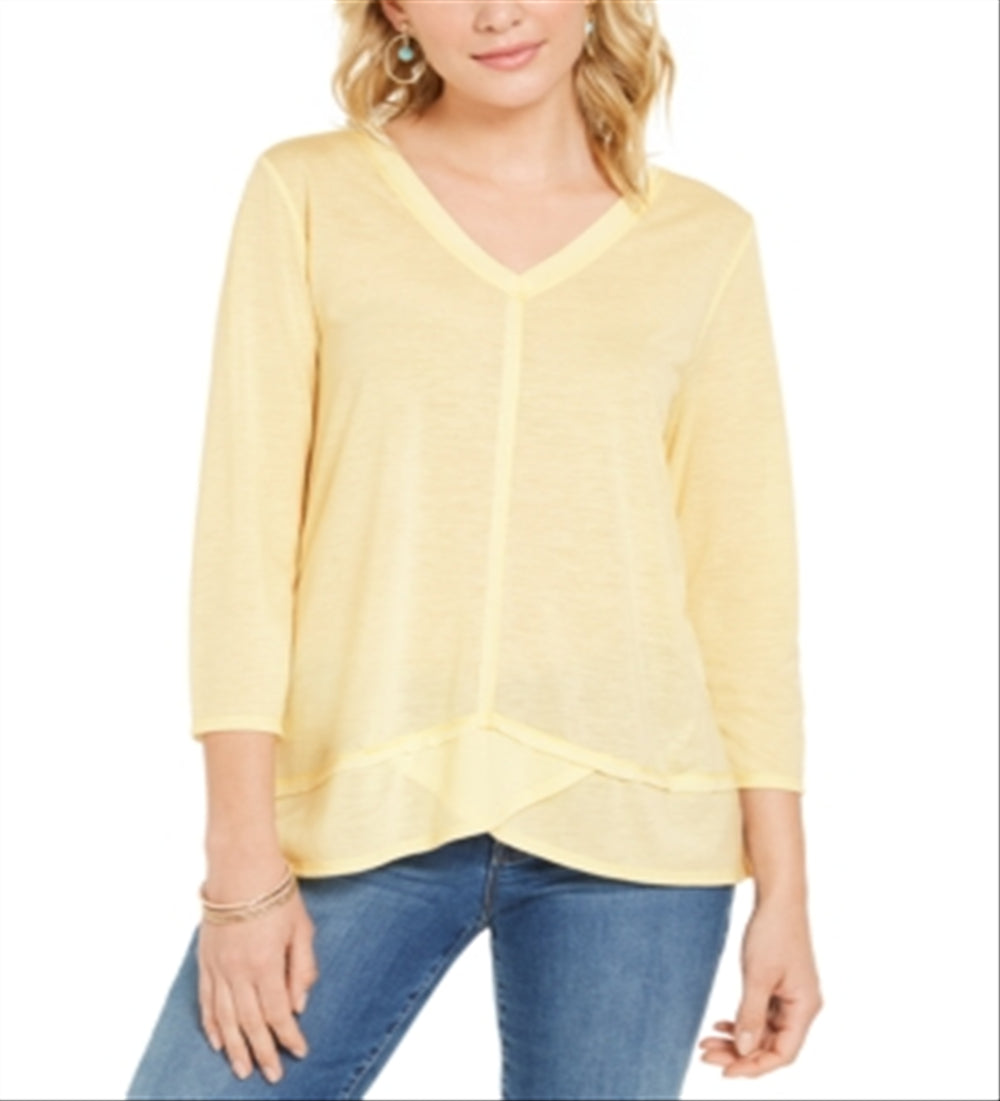 Style & Co Women's Seam Detail High Low Top Yellow Size X-Small