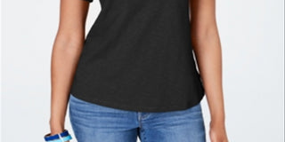 Charter Club Women's Cotton Lace Embellished T-Shirt Black Size XX-Large