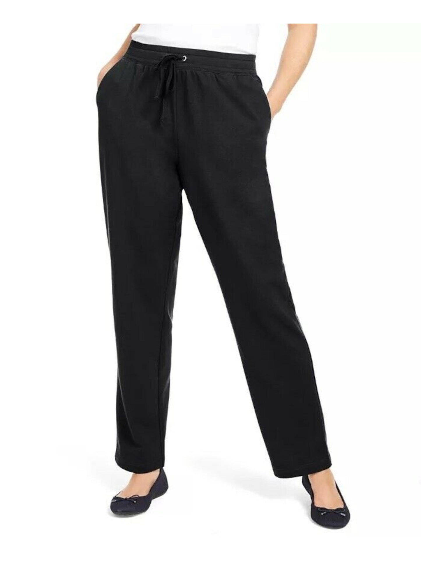 Karen Scott Women's Sport French Terry Ribbon Trim Pants Black Size Large