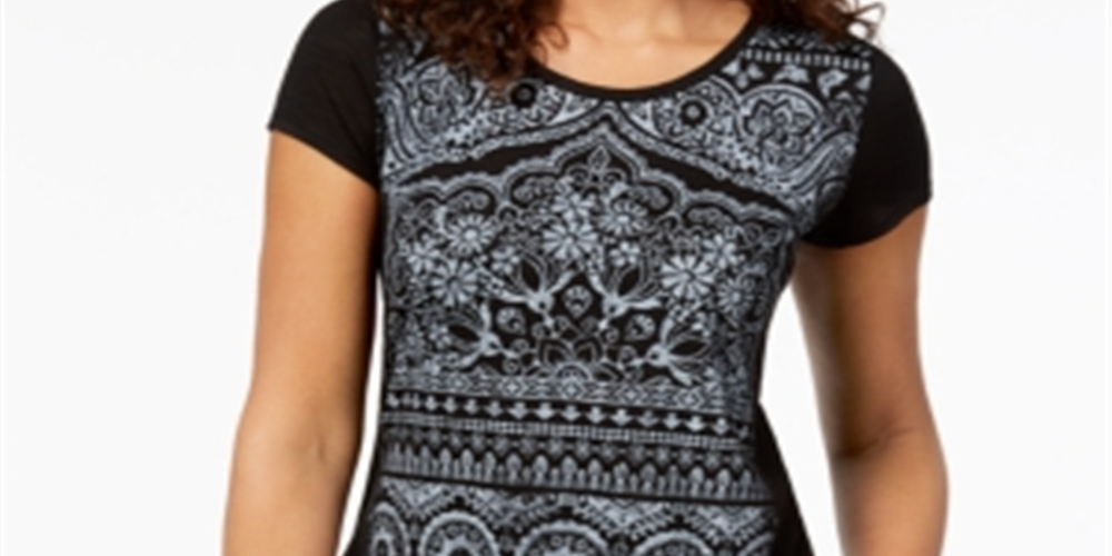 Style & Co Women's Graphic T-Shirt Black Size Medium