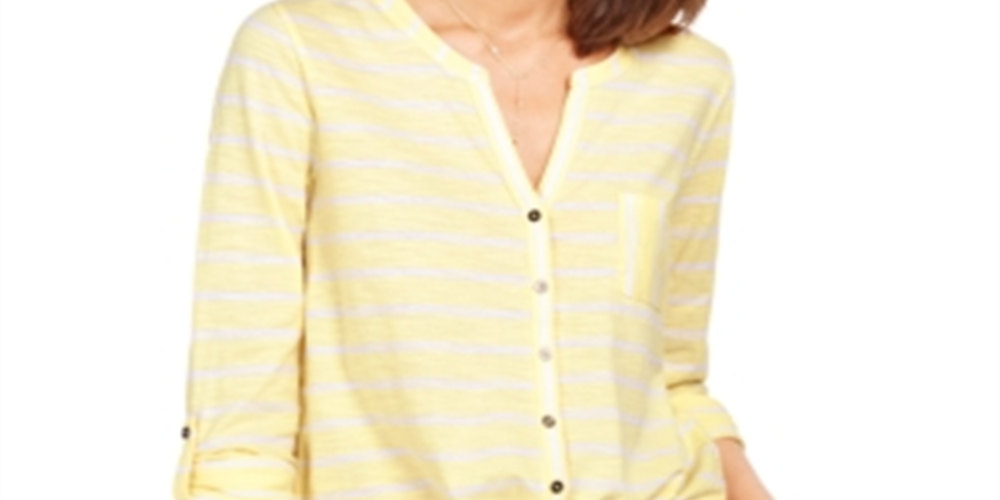 Style & Co Women's Printed Tie Front Top Yellow Size Medium