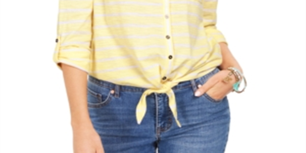 Style & Co Women's Printed Tie Front Top Yellow Size Medium