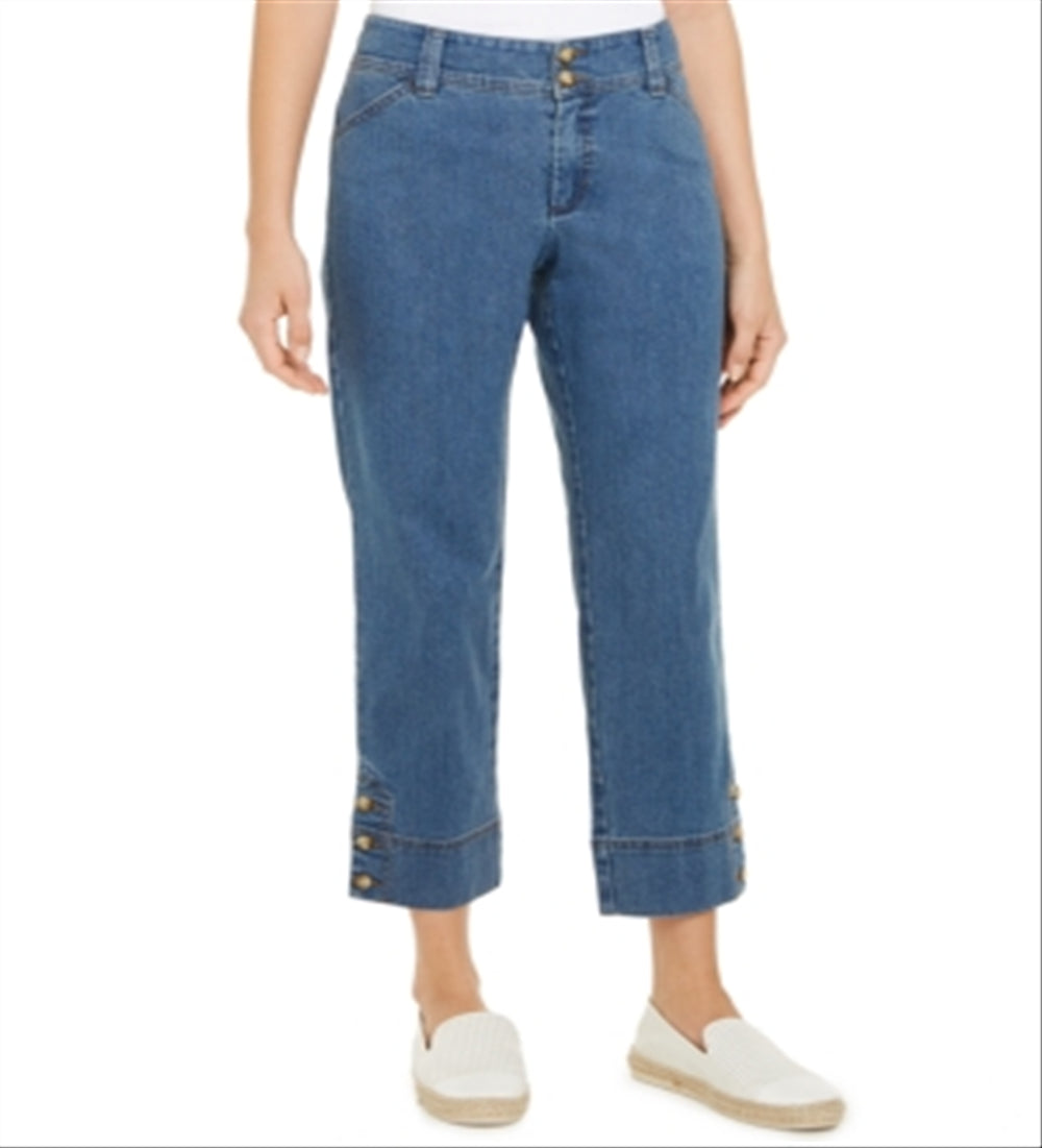 Charter Club Women's Cropped Button-Cuff Jeans  Blue Size 10