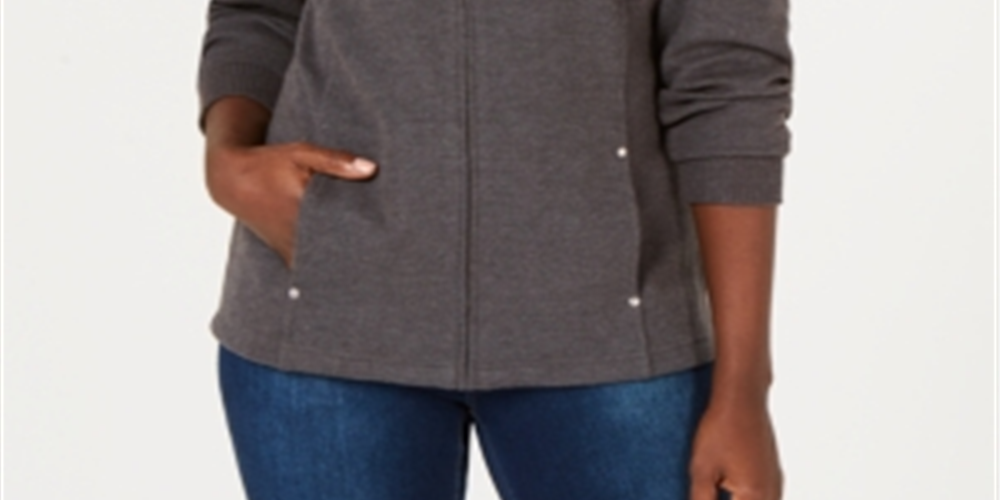 Karen Scott Women's Mock Neck Jacket Grey Size X-Small