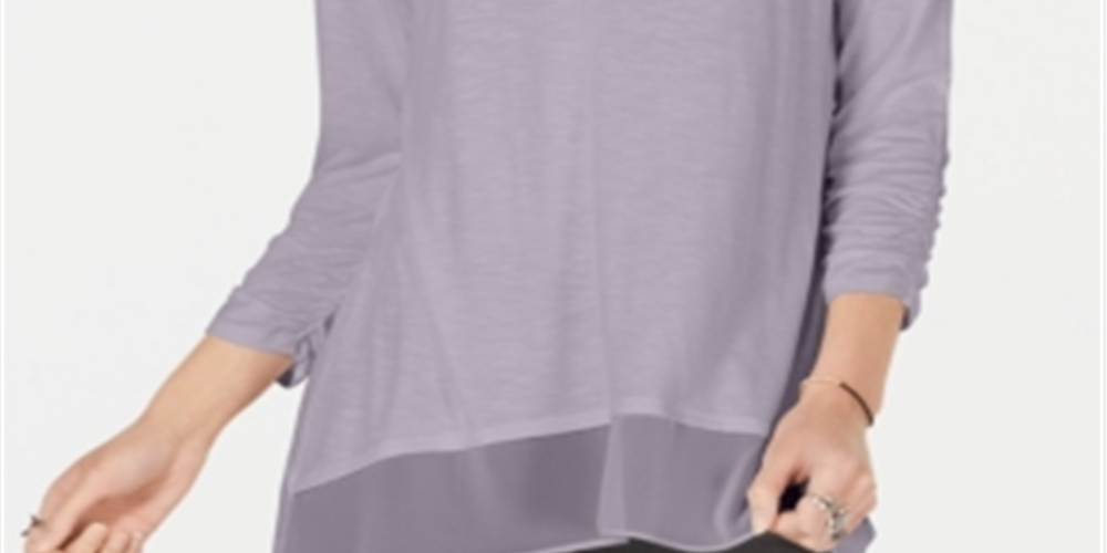 Style & Co Women's Chiffon Hem Top Purple Size Petite Medium