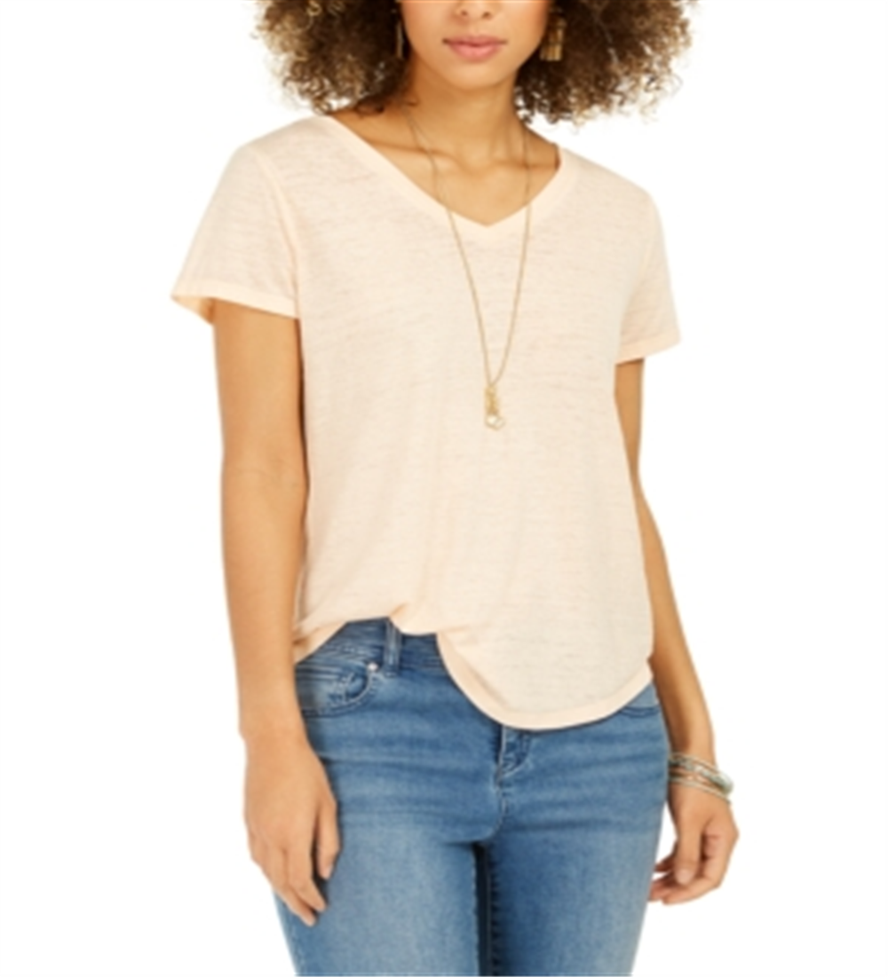 Style & Co Women's Burnout V Neck T-Shirt Orange Size X-Small