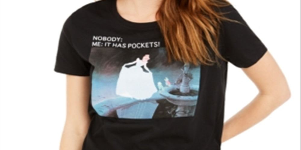 Disney Juniors' Cinderella Meme Graphic T-Shirt Black Size Medium