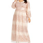 R M Richards Women's  Sequined Long Sleeve Jewel Neck Maxi Blouson Evening Dress Beige Size 20W