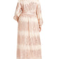 R M Richards Women's  Sequined Long Sleeve Jewel Neck Maxi Blouson Evening Dress Beige Size 20W