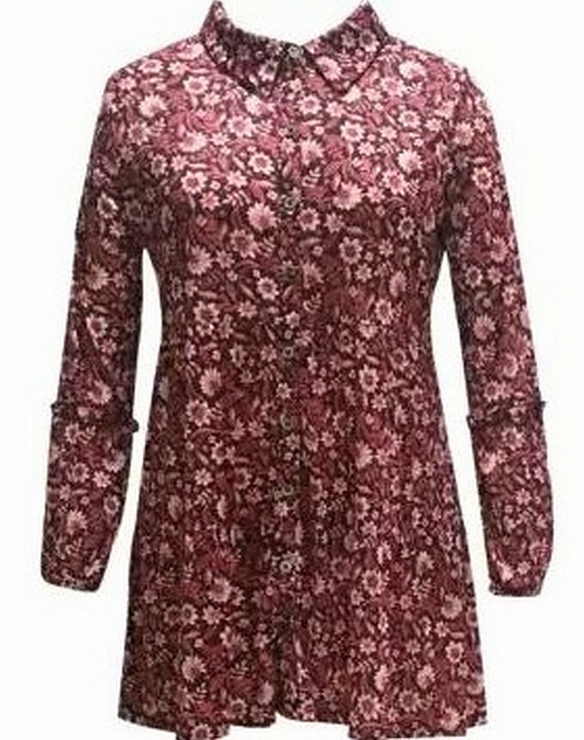 Style & Co. Women's  Button Down Blouse  Floral Dark Pink Size Size Small