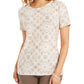 JM Collection Women's Printed Jacquard T-Shirt  Beige Size Small