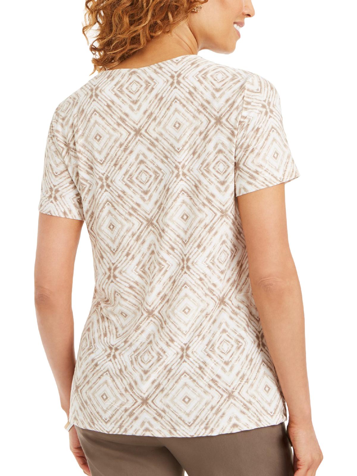 JM Collection Women's Printed Jacquard T-Shirt  Beige Size Small