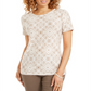 JM Collection Women's Printed Jacquard T-Shirt  Beige Size Small
