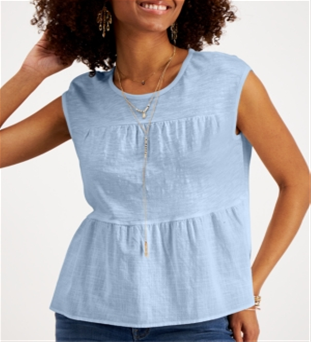 Style & CO Women's Tiered Knit Tank Blue Size Small
