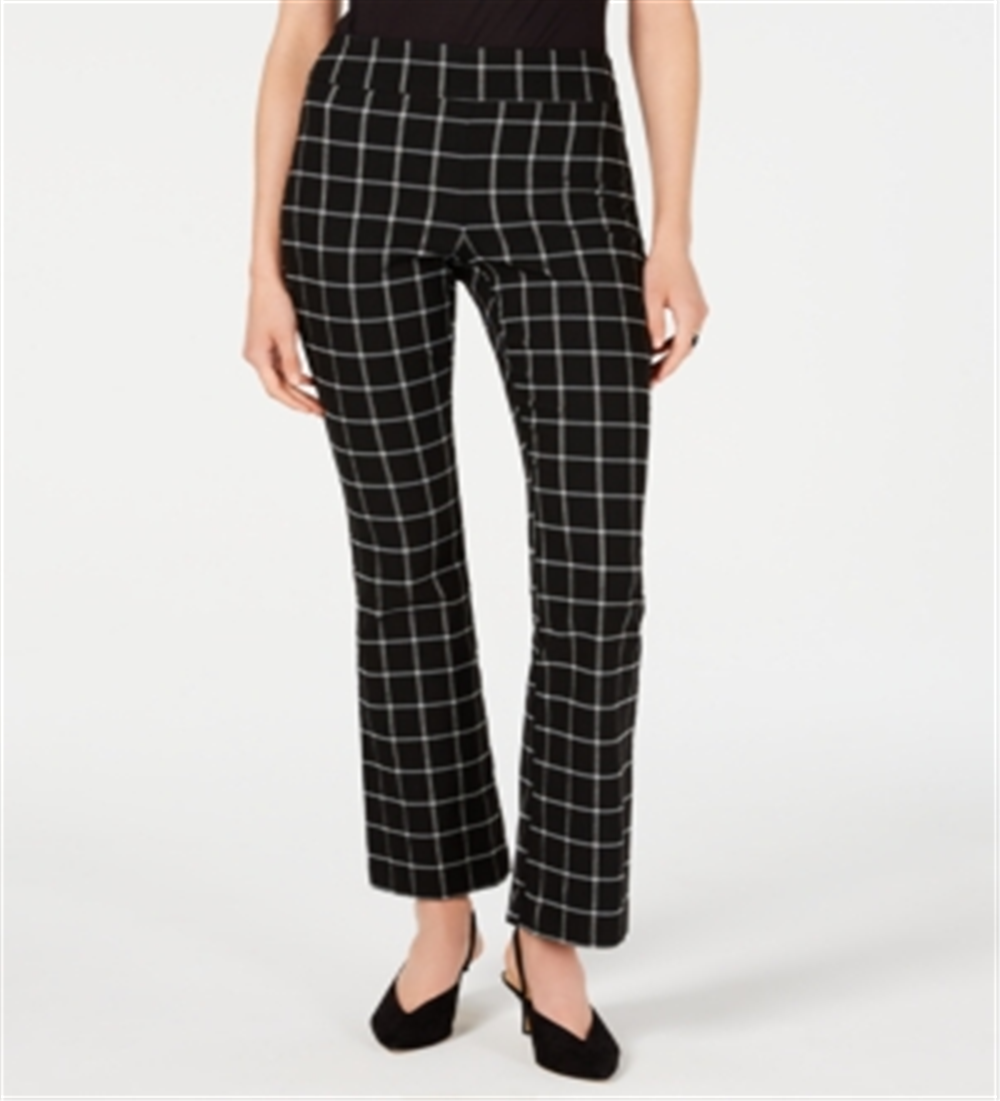 INC Women's Petite Windowpane-Check Bootcut Pants  Black Size 4 P