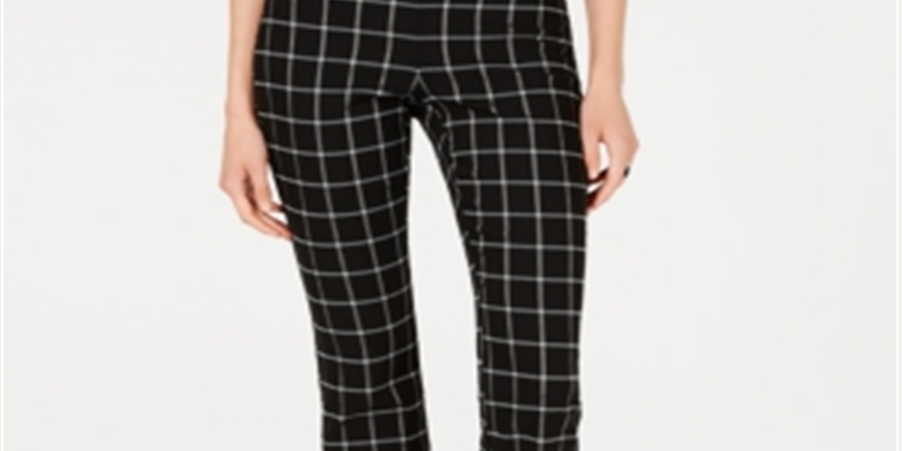 INC Women's Petite Windowpane-Check Bootcut Pants  Black Size 4 P