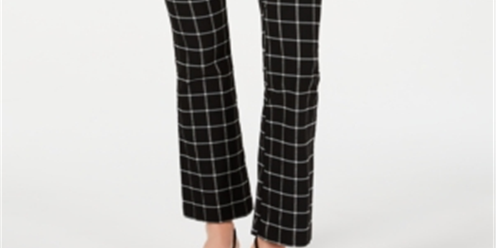 INC Women's Petite Windowpane-Check Bootcut Pants  Black Size 4 P