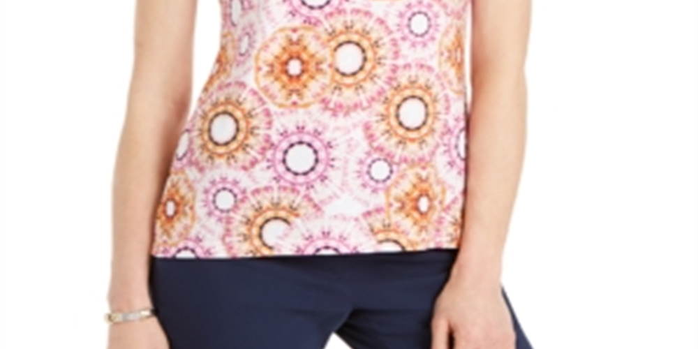 JM Collection Women's  Printed Jacquard T-Shirt Pink Dahlia Combo Size S