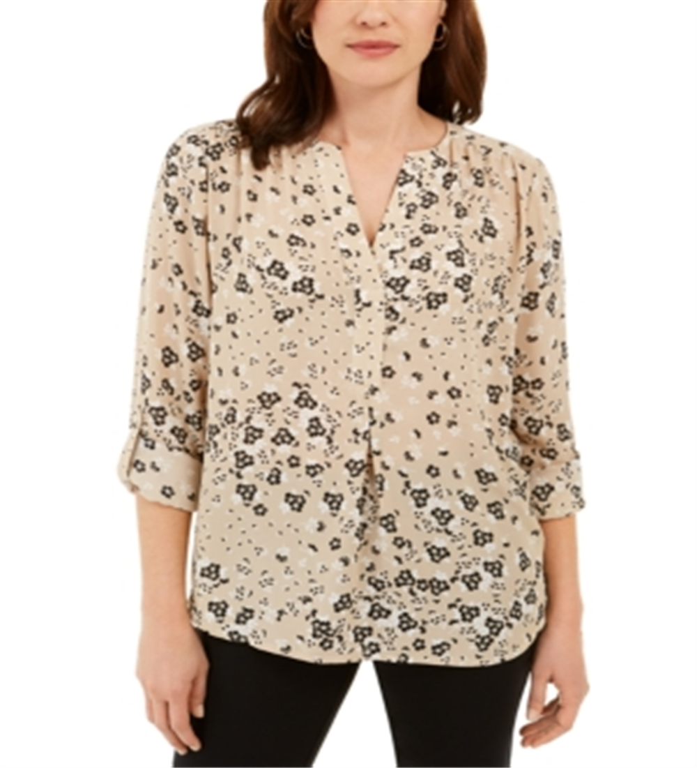 Charter Club Women's Maria Floral-Print Blouse  Brown Size Small