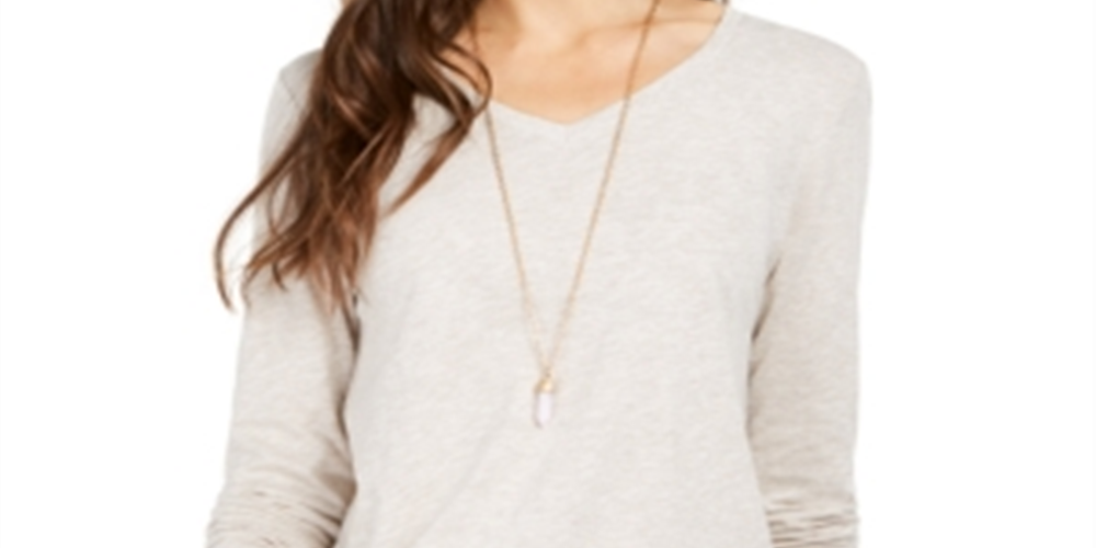 Style & Co Women's  V-Neck Long-Sleeve Shirt  Brown Size Medium