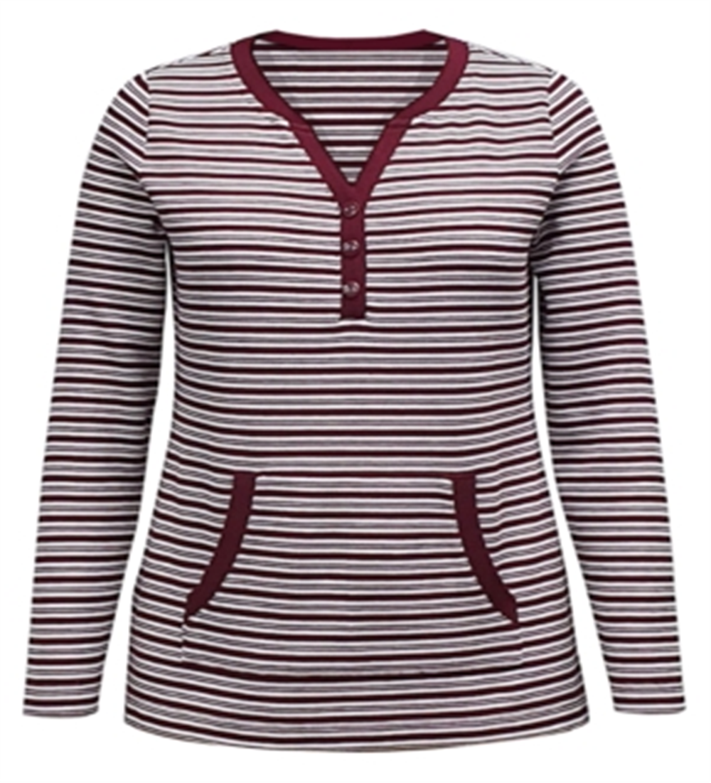 Karen Scott Women's Striped Henley Top  Red Size Size XL