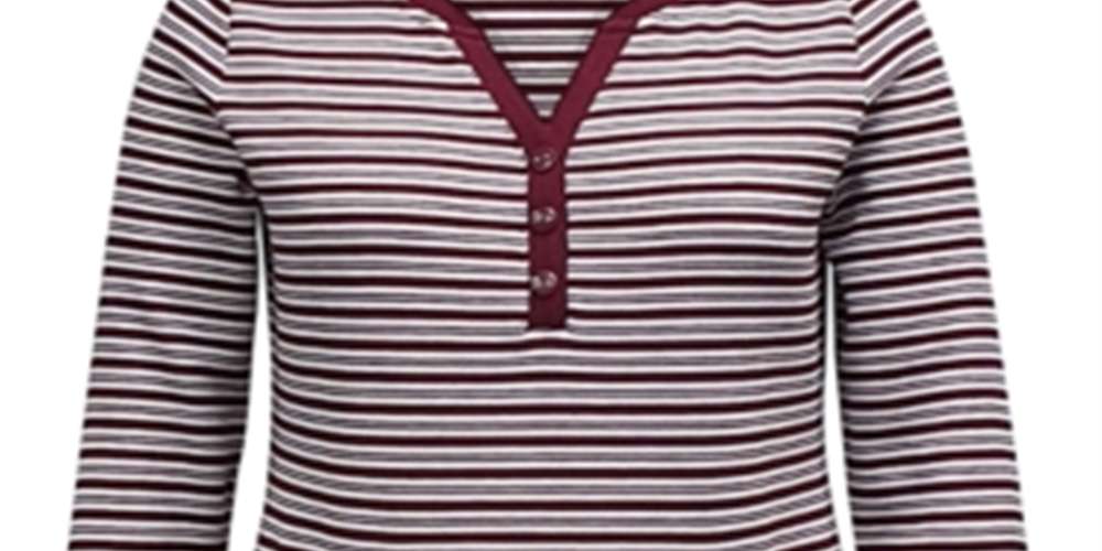 Karen Scott Women's Striped Henley Top  Red Size Size XL