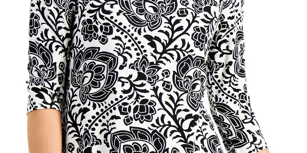 JM Collection Women's Printed Sleeves Cold Shoulder Top Black Size XX-Large