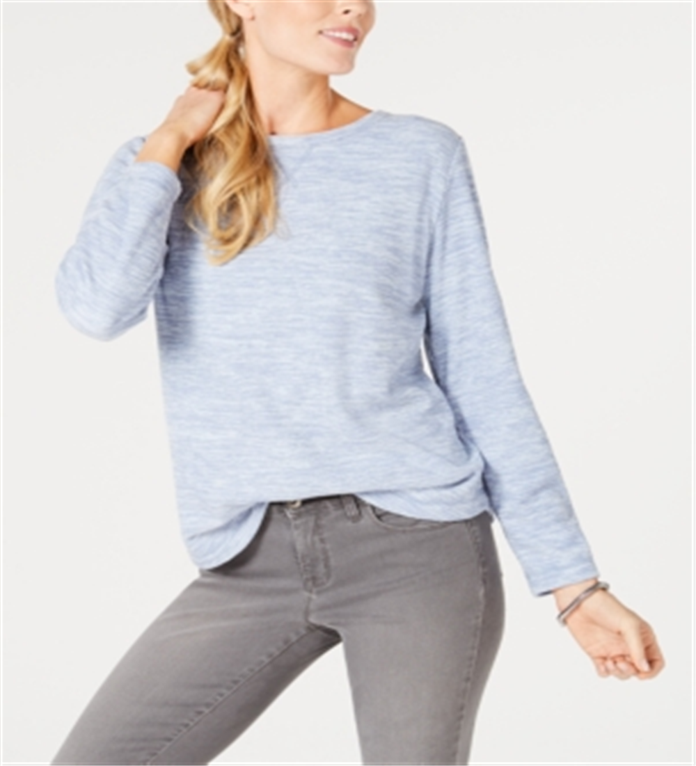 Karen Scott Women's  Long Sleeve Spacedye Microfleece Top Blue Size XL
