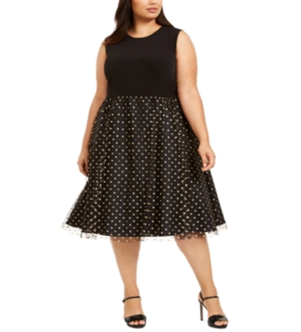 Calvin Klein Women's  Plus Size Clip-Dot Dress Black Size 18W