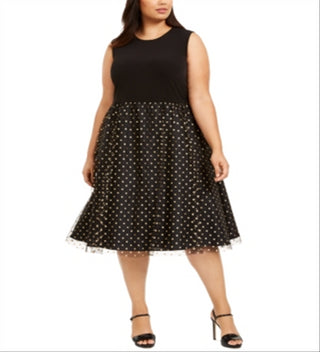 Calvin Klein Women's  Plus Size Clip-Dot Dress Black Size 18W