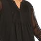 Charter Club Women's  Petite Sheer-Sleeve Pintuck To Deep Black Size PL