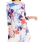 ALFANI Women's  Sheer Lined Pull on Styling Printed 3/4 Sleeve Evening Tunic Top Blue Size Petite S