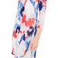 ALFANI Women's  Sheer Lined Pull on Styling Printed 3/4 Sleeve Evening Tunic Top Blue Size Petite S
