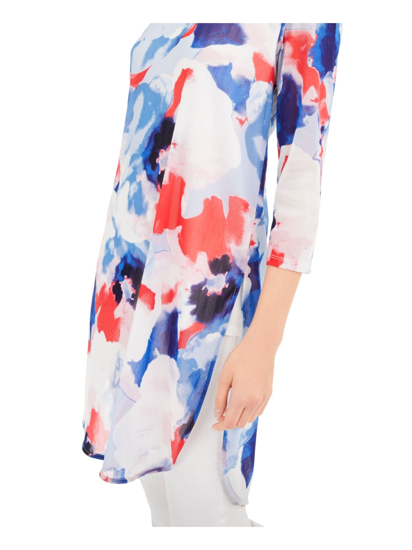 ALFANI Women's  Sheer Lined Pull on Styling Printed 3/4 Sleeve Evening Tunic Top Blue Size Petite S