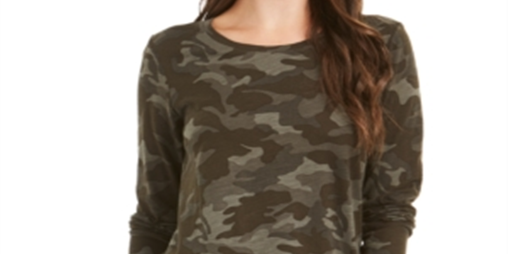 Style & Co Women's Camo-Print Top  Green Size XS