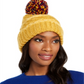 INC Women's  Chenille Striped Multi-Pom Beanie Yellow Size Large