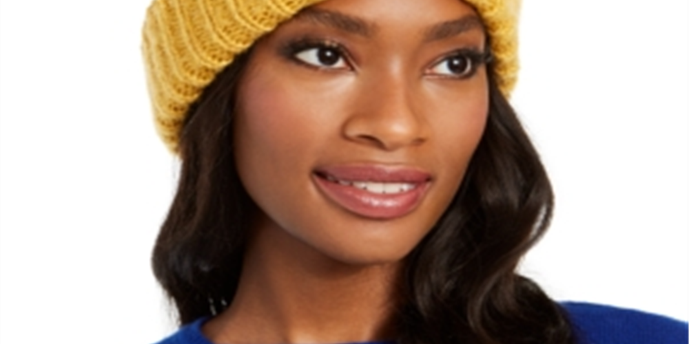 INC Women's  Chenille Striped Multi-Pom Beanie Yellow Size Large