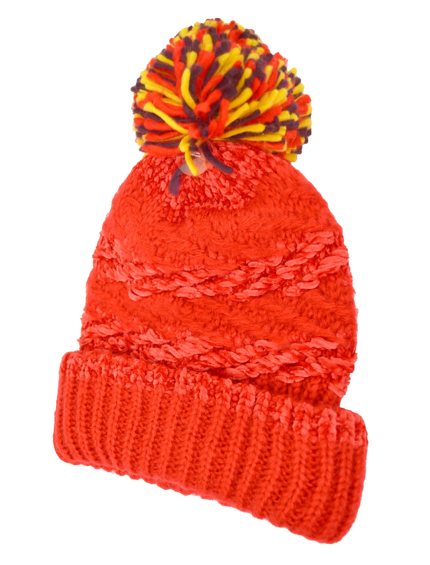 INC International Concepts Women's Chenille Striped Multi Pom Beanie Hat Red Size Regular