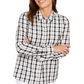 Charter Club Women's Cotton Plaid Shirt White Size Large