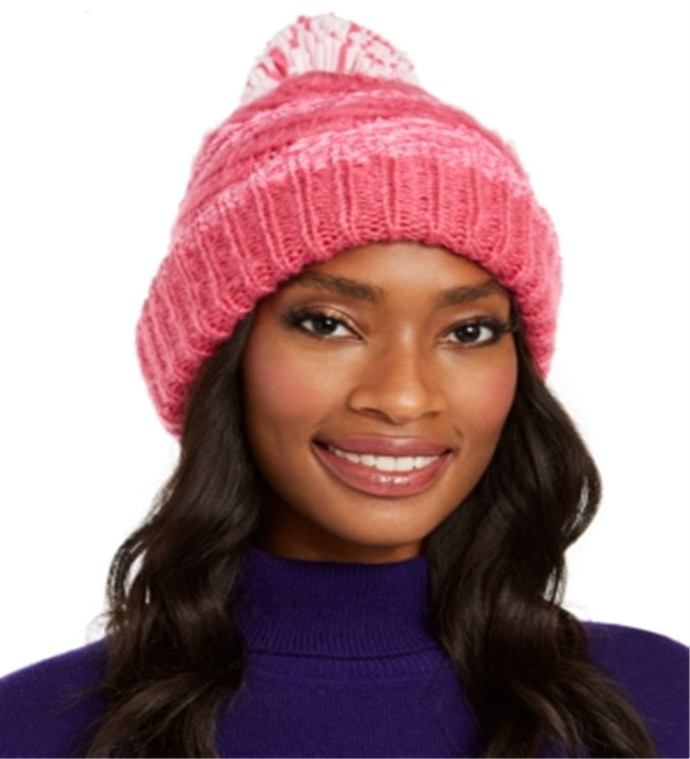 INC International Concepts Women's Chenille Striped Multi Pom Beanie Pink Size Regular