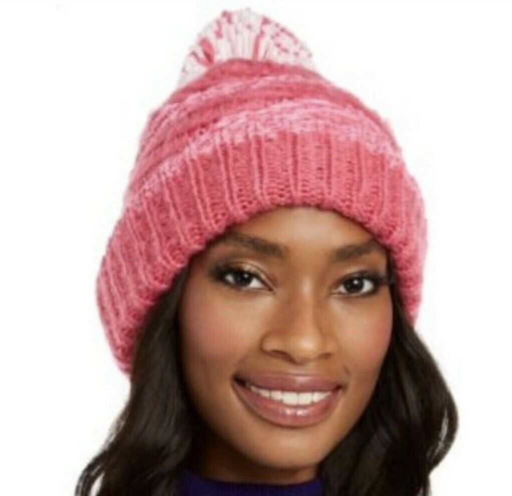 INC International Concepts Women's Chenille Striped Multi Pom Beanie Pink Size Regular