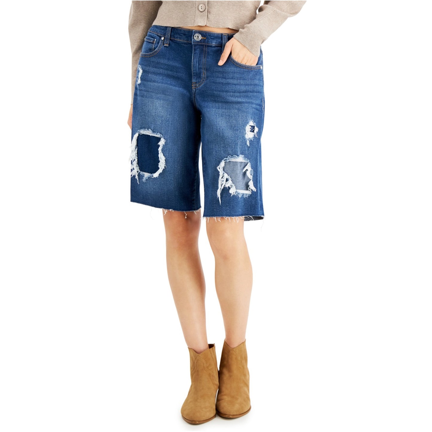 INC International Concepts Women's Patchwork Bermuda Jean Shorts Medium Indigo Size 8